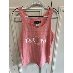 Vtg 90s Bum Equipment Pink Striped Muscle Tank Top Beach Puffy Paint Spellout